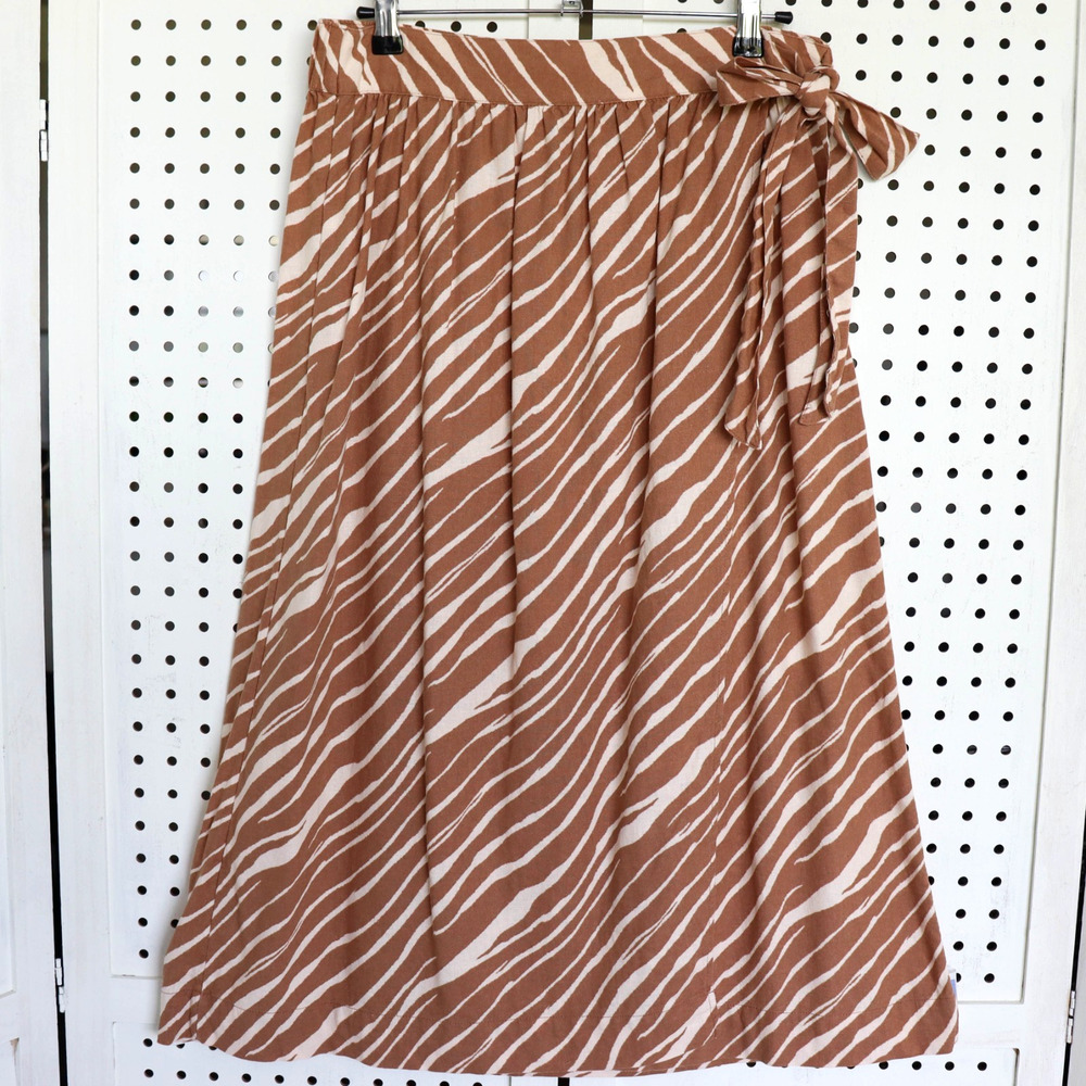 A New Day Womens SIZE M Linen Blend Wrap Midi Skirt Brown Zebra Stripe